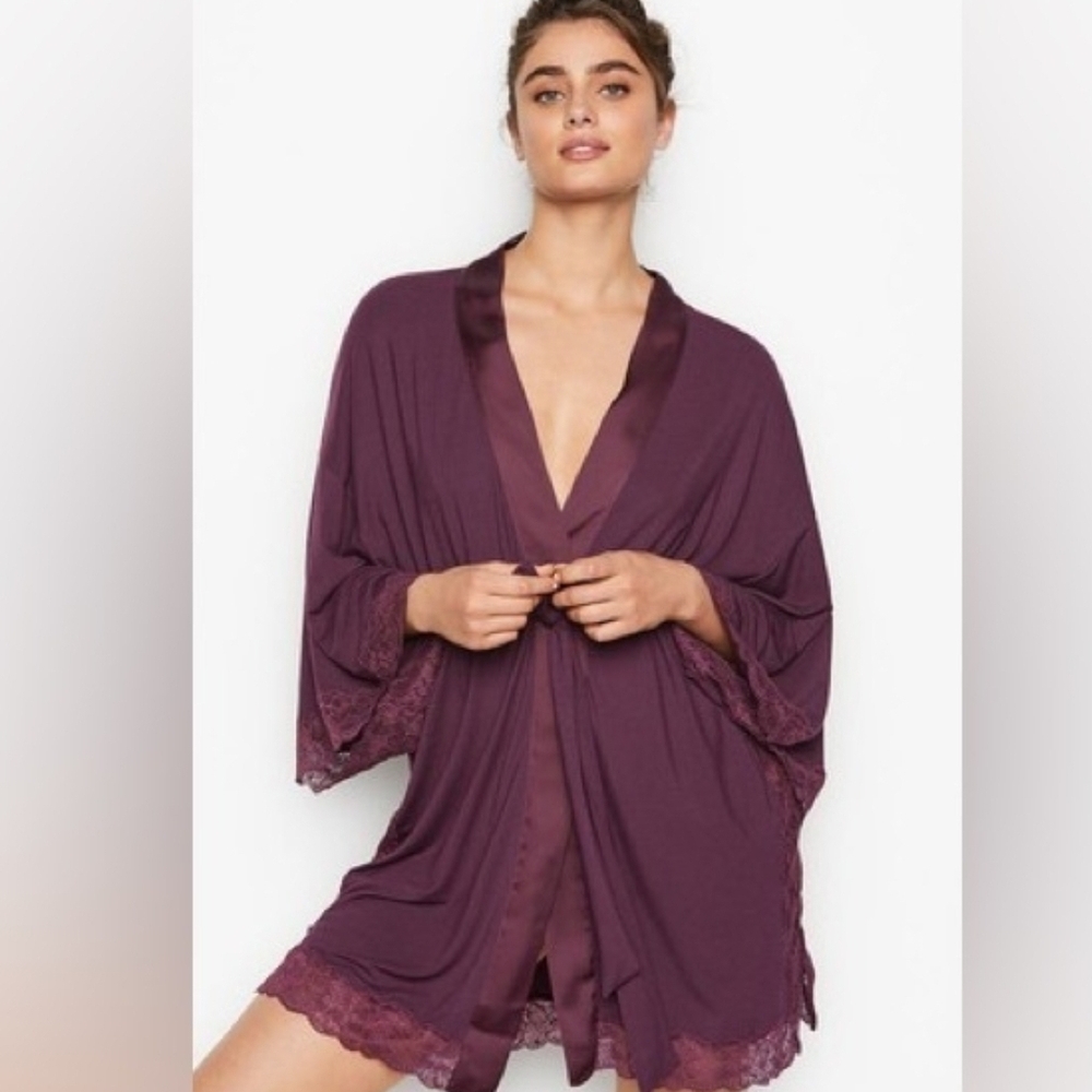 Victoria's Secret Deep Purple Lace Trim Robe